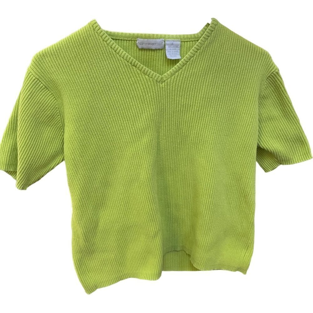 Northwestblue Womens‎ Casual Green Cable Knit Top Short Sleeve Size L
